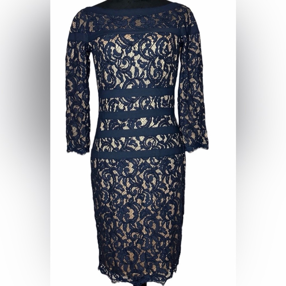 Tadashi Shoji Elegant Navy and Cream Lace Dress